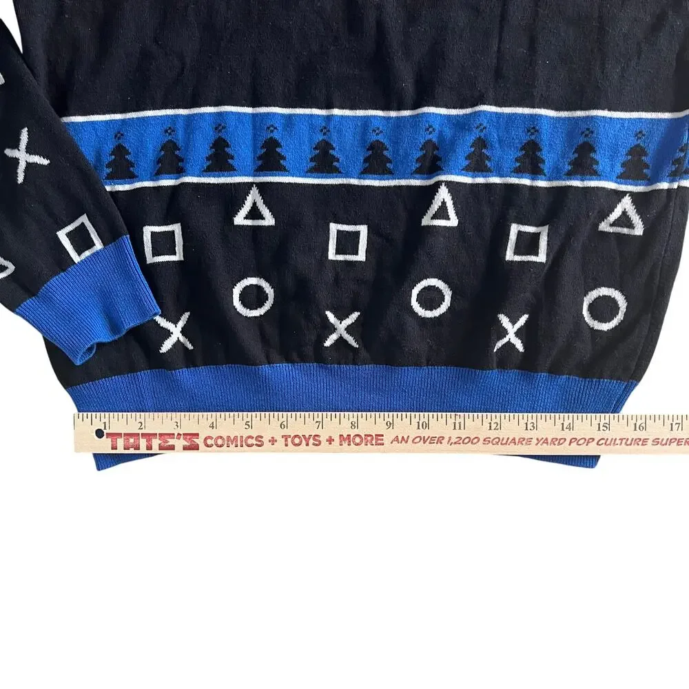 PlayStation Holiday Sweater Black Blue Gamer Ugly Christmas Jumper Men’s M